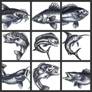 Beautiful Sketched Fish Collection  Embroidered Iron On Patch - Picture 1 of 15