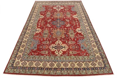 Alfombra Kazaja 8’11” x 12’3” Lana Roja Tribal Geométrica Anudada a Mano Alfombra Oriental Foto 1 de 4