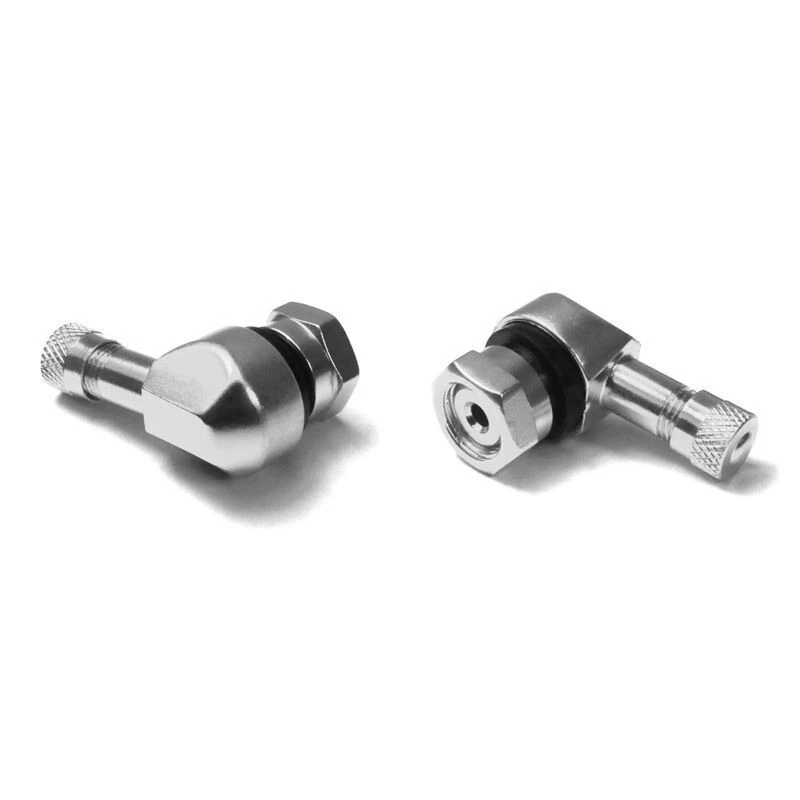 COPPIA VALVOLE RUOTE A 90° PER CERCHI MOTO IN ALLUMINIO ANODIZZATO COLORE SILVER - Immagine 1 di 1