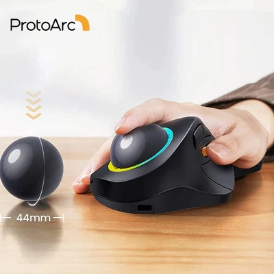ProtoArc EM03 Wireless Bluetooth Trackball Mouse Rechargeable Ergonomic RGB Mice - Image 1 of 4
