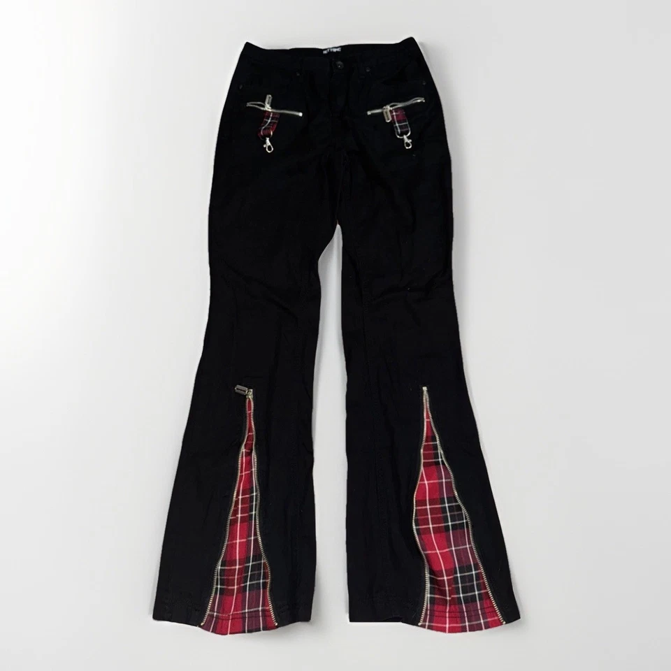 Calça Hot Topic estilo tripp com zíper preta vermelha xadrez gótica punk 30x35 alargada - Imagem 1 de 4