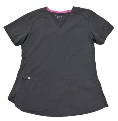 Med Couture Touch 磨砂灰色上衣女式小号 7459 短袖 — 第 1/4 张图片