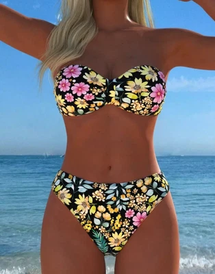 New black floral strapless bikini size 14 - Image 1 of 3