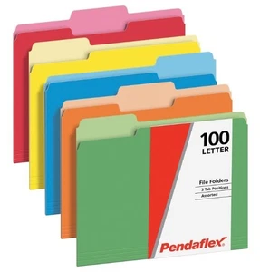 Pendaflex File Folders, Two-Tone Assorted Colors, Letter, 1/3 Cut Tabs 1006535 - Picture 1 of 3