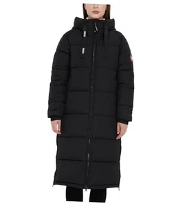  Womens Long Puffer Coat, Warm Thick Insulated Quilted Outdoor Medium Black - Picture 1 of 7
