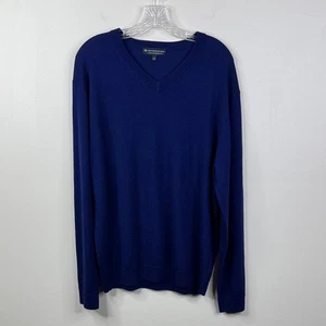 Suéter grande Hart Schaffner Marx extra fino de lana merino azul marino cuello en V para hombre - Imagen 1 de 6