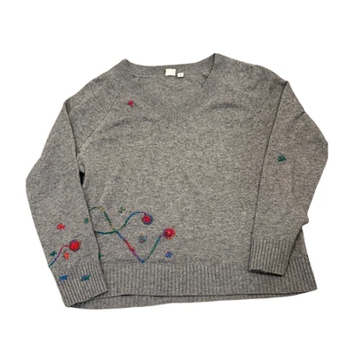 Винтажный серый вязаный свитер GAP с цветочной вышивкой коттеджкор причудливый женский M - Изображение 1 из 4