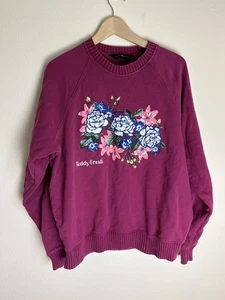 TEDDY FRESH Floral Crewneck Sweatshirt Logo Size M Embroidered Purple Women’s - Picture 1 of 5