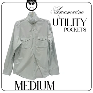 Banana Republic Shirt MENS MEDIUM aquamarine utility pockets retro button up top - Picture 1 of 4