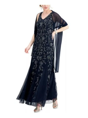 Maxi Vestido Formal JKARA Mujer Azul Marino Bufanda Cremallera Sin Mangas Cuello en V Vestido 6 Foto 1 de 3