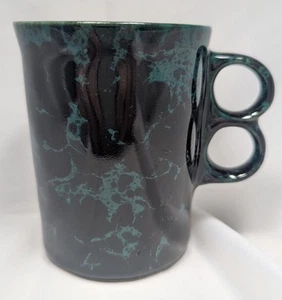 Bennington Potters Green Black Agate Pottery Mug Double Trigger Handle 1340 USA - Picture 1 of 4