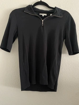 Vince футболка женщин маленький черный поло Pima хлопок минималистский  - Изображение 1 из 3