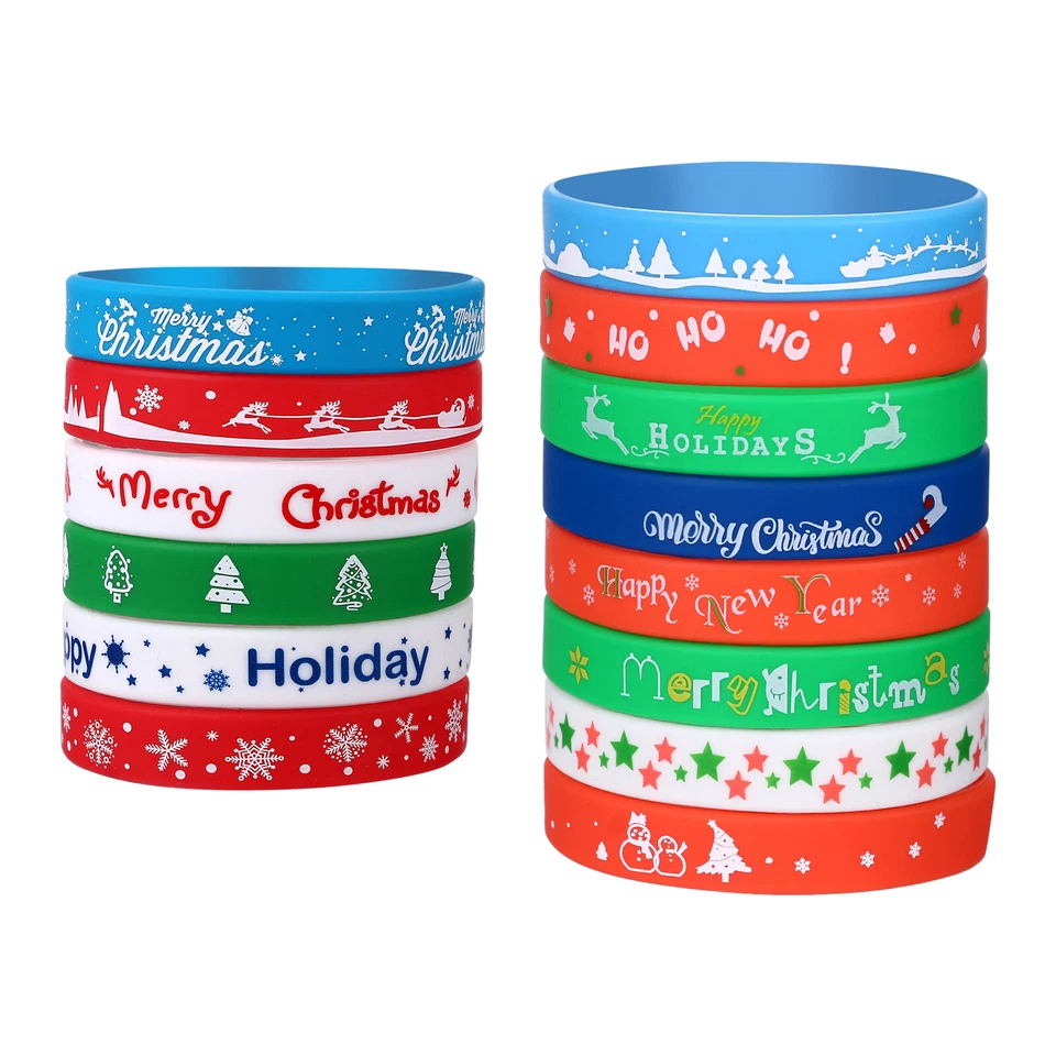 6/8/10pcs Christmas Silicone Bracelet Set Adjustable Holiday Rubber Wristbands - Image 1 of 1