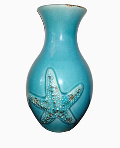 Florero de cerámica esmalte craquelado estrella de mar náutico en mal estado 10 1/4" - Imagen 1 de 9
