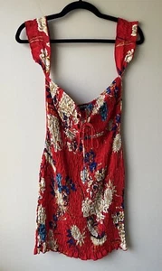 MODA NOVA Mini Abito Rosso Smocked Stampa Floreale Spalle Scollate Senza Spalline Taglia M - Foto 1 di 4