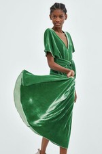 zara green velvet wrap dress