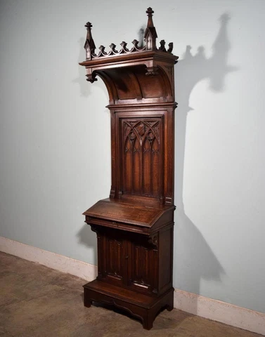 *Antique French Gothic Oak Wood Book Stand/Rack/Prayer Cabinet/Altar Cover