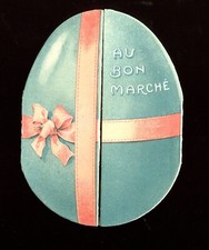 Interesting Mechanical Trade Card "Au Bon Marche" - Blue Egg Shaped Trifold
