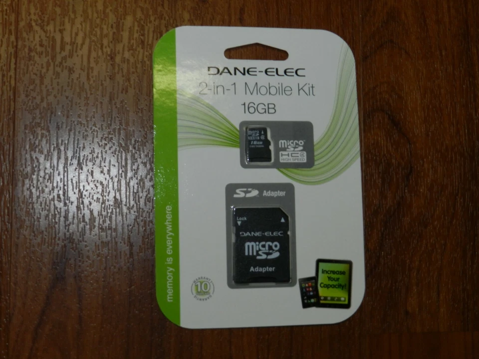 Genuine 16GB Dane-Elec 2-in-1 Mobile MicroSDHC Memory Card Class 4 DA-2IN1-16G-R - Image 1 of 2