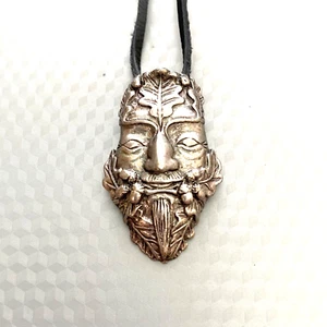 CELTIC PAGAN WICCA MEDIEVAL * GREEN MAN MYTH * PEWTER PENDANT + LEATHER NECKLACE - Picture 1 of 5