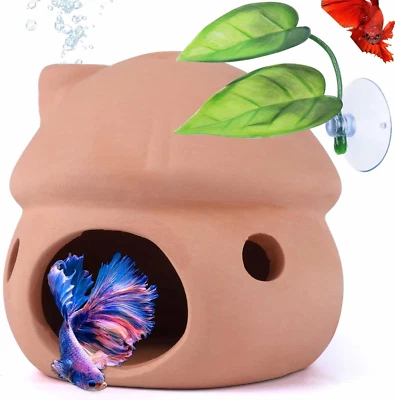 Natural Ceramic Mushroom House for Betta Fish and Shrimp Breeding Cave - Image 1 of 4