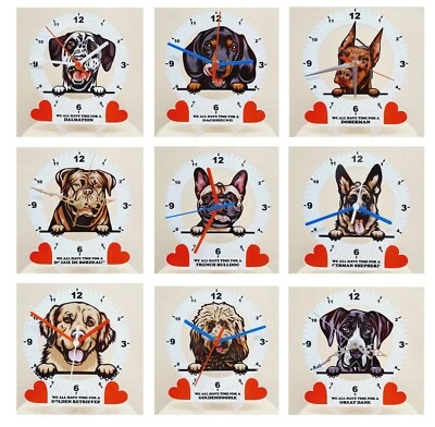 Quartz Wall Clock, Dog Breeds, Cartoon Style Peeking Dogs, 50+ Breeds, 2 Sizes - Image 1 of 4