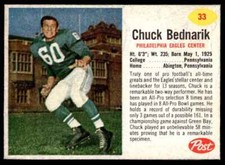 1962 POST CEREAL CHUCK BEDNARIK B PHILADELPHIA EAGLES #33