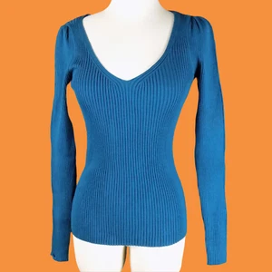 INC Teal Longsleeve V-Neck Sweater Top Shirt Blouse XSmall Turquoise Ribbed NWT - Picture 1 of 10