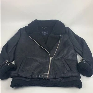 American Eagle Outfitters Black Buckle Moto fleece Zip up Jacket Coat Size XL - Picture 1 of 16