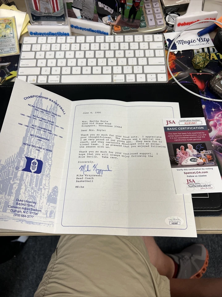 Mike Krzyzewski Signed Letter JSA Duke Blue Devils - Image 1 of 3