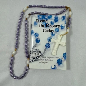 Plastic Purple Colored Rosary w/ Living the Rosary Today Prayer Booklet Beginner - Picture 1 of 10