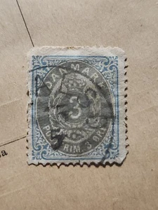 Denmark Scott 41  3ø blue/gray Bicolor wmk Crown II Used - #6611 - Picture 1 of 3