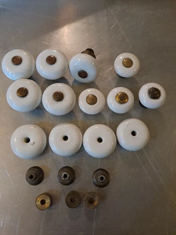 Lot of Vintage White Porcelain Round Cabinet Furniture Knobs Drawer Pulls Cover