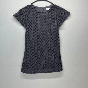 Zara Girls Dark Gray Crochet Lace Overlay Short Sleeve Shift Dress Girls Size 8 - Picture 1 of 7