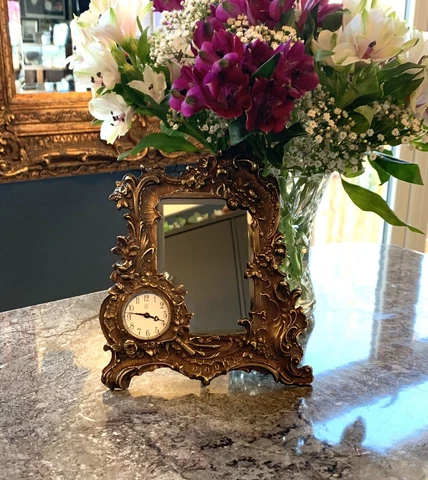 Beautiful Edwardian Bronze Dressing Table Clock Mirror by Junghans Cover