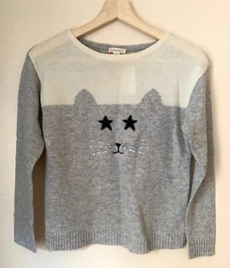 Crewcuts 14 Girls Cat Long Sleeve Sweater Ivory/Grey - Picture 1 of 5