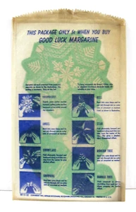 De colección 1947 Buena Suerte Margarina Promo Paquete Adv Lámina Adornos de Navidad Sin Usar (G) - Imagen 1 de 3