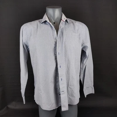 Report Collection Mens Shirt L 16.5 Blue Micro Check Long Sleeve Modern Fit - Image 1 of 4