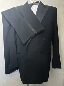 Costume da pranzo smoking uomo DB 4x1 nero anni '50 vintage su misura danese 44 grande - Foto 1 di 11