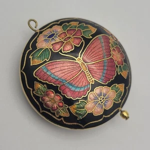 Vintage Cloisonné Schmetterling Anhänger Emaille goldfarben beidseitig schwarz rosa blau - Bild 1 von 8