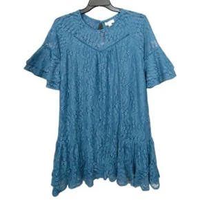 Francesca's Pale Blue Lace Flounce Sleeve Mini Shift Dress Women's Size Large L - Picture 1 of 7