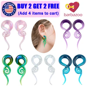 2pcs Handmade Glass Ear Taper Plugs Twist Spiral Ear Gauge Plug Piercing 4G-14mm - Picture 1 of 18