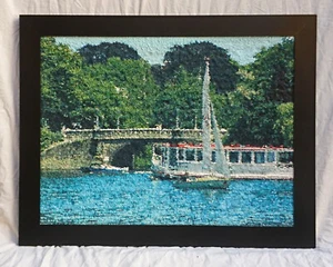 Ölbild Neo-Impressionismus 72 x 92 cm Hamburg Alster Fähranleger Feenteichbrücke - Bild 1 von 13
