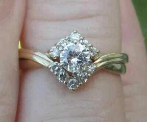 2 Ct Round Cut Lab-Created Diamond Wedding Halo Ring 14k Yellow Gold Plated - Picture 1 of 6