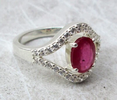 Кольцо высшего качества из чистого серебра с натуральным магоком рубином и белым топазом размер США 7,5 - Изображение 1 из 4
