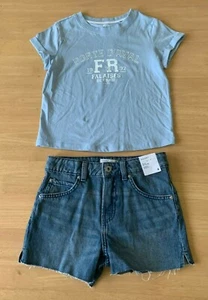 Girls size 8 light blue cotton tee & blue denim high waist shorts Target NEW 378 - Picture 1 of 4