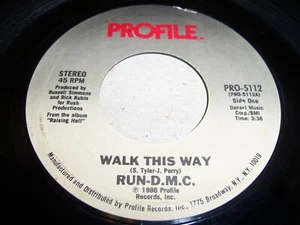 RUN-D.M.C. - WALK THIS WAY - 1986 RAP 7" SINGLE 45 RPM, PROFILE PRO-5112 (VG) - Picture 1 of 2
