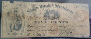 Billete de 5 centavos del Banco Estatal de Michigan de 1862 - Imagen 1 de 5