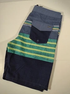 Hurley Boys' Board Shorts Blue Green Yellow Drawstring striped Swim Trunks SZ 10 - Picture 1 of 5