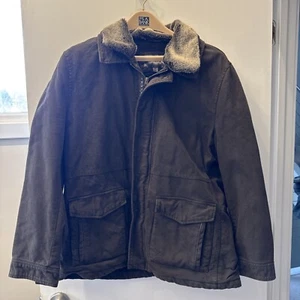 WARM! Johnston & Murphy XL Men’s Heavy Brown Coat with Faux Fur Collar - Picture 1 of 4